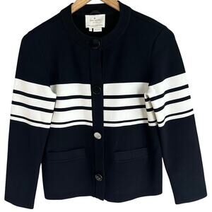 Kate Spade Button Front Cardigan Lady Jacket Sweater Black Cream XS